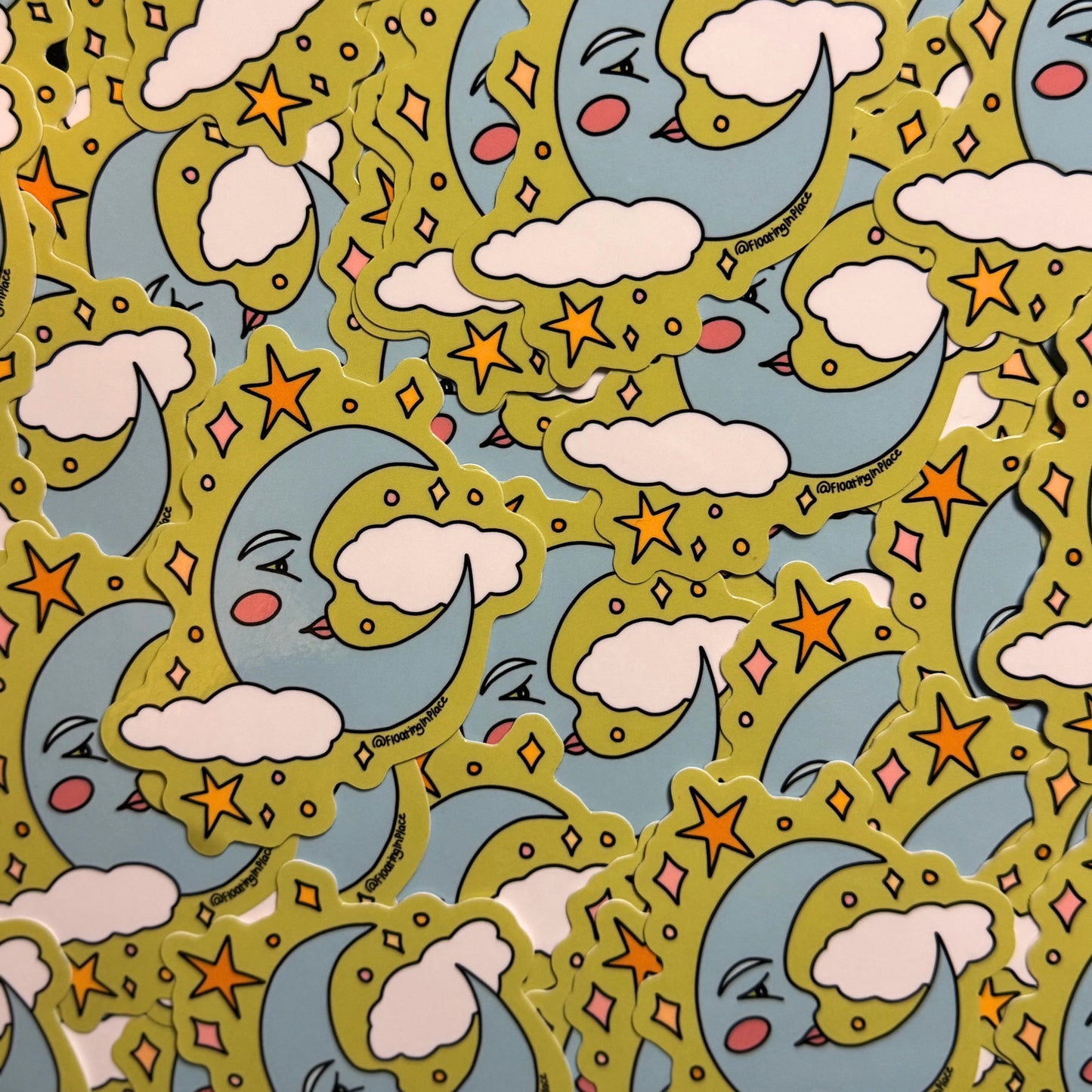 Blue Crescent Moon and Stars Sticker
