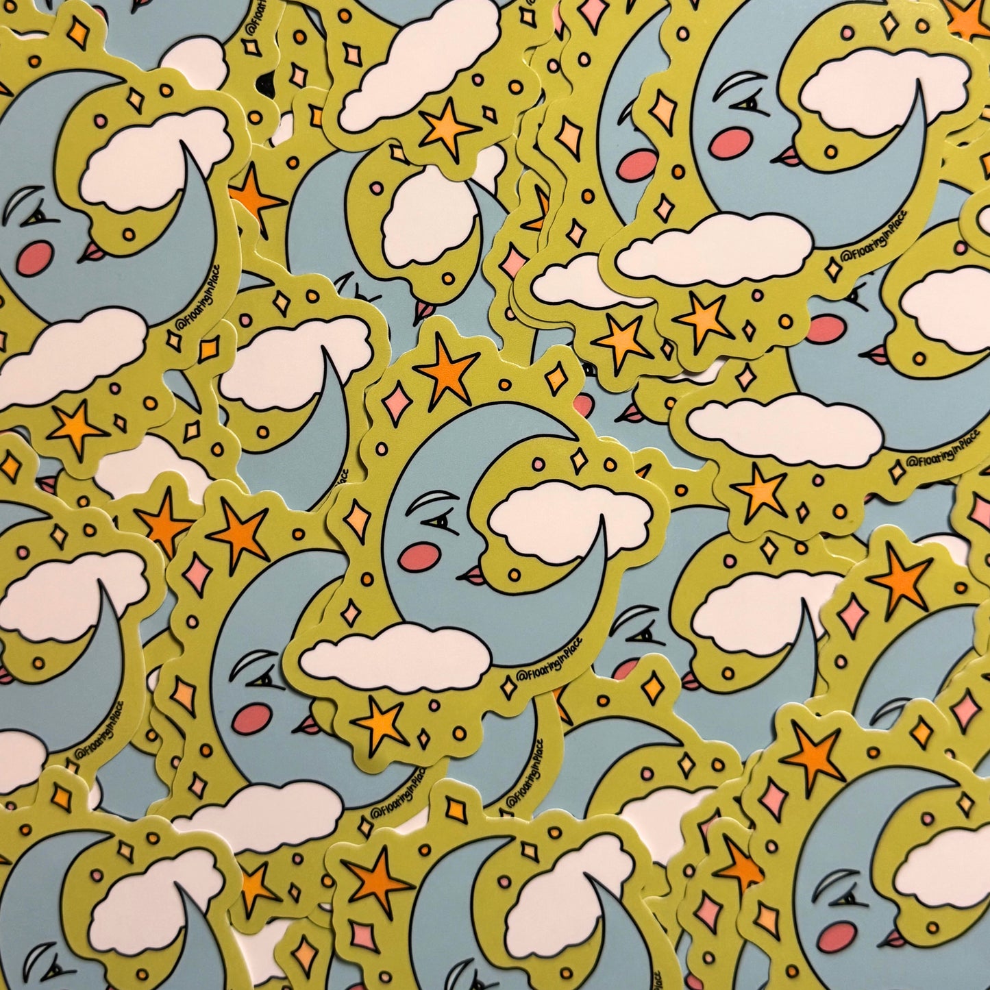 Blue Crescent Moon and Stars Sticker