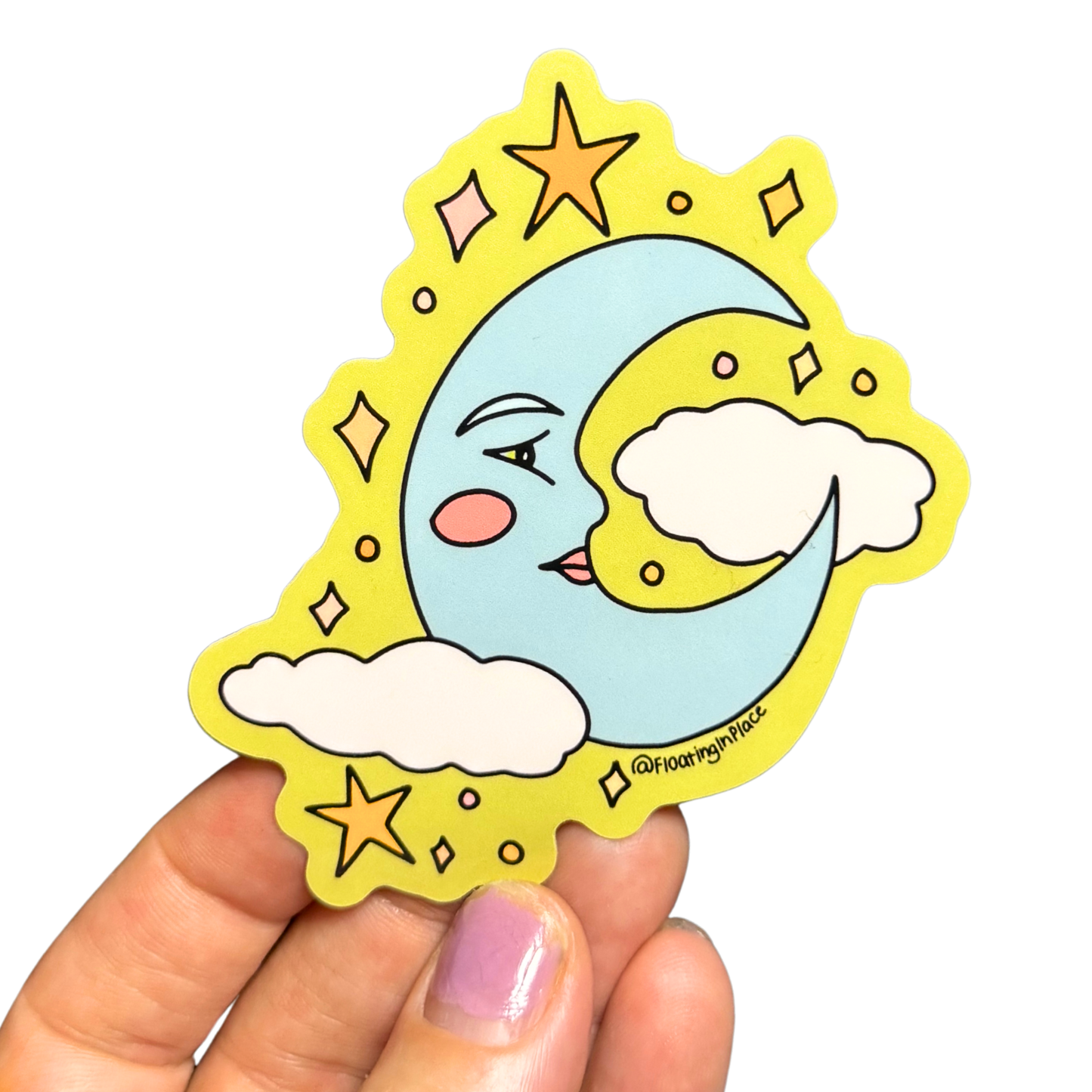 Blue Crescent Moon and Stars Sticker