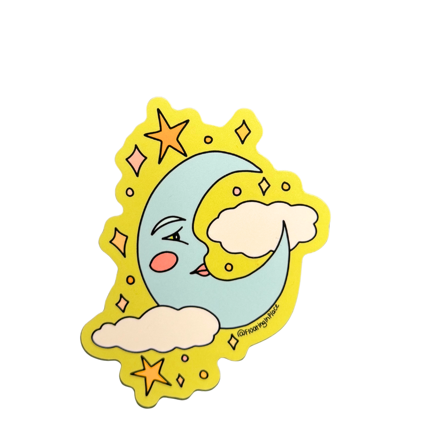 Blue Crescent Moon and Stars Sticker